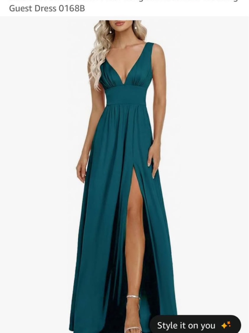 Teal V-Neck Sleeveless Evening Dress with Thigh Slit